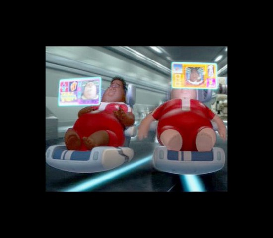 This image from the computer-animated science fiction film WALL-E shows future humans traveling by personal rapid transit. Unfortunately they appear worse off than today's transit riders, their obesity explained by a spaceship generations removed from Earth and by freedom from having to walk anywhere. Not everyone can travel without assistance, but for shorter distances those able to walk or bicycle should have healthy options. Advocates of driverless cars propose a more efficient transportation system, since vehicles could conceivably be shared between trips.